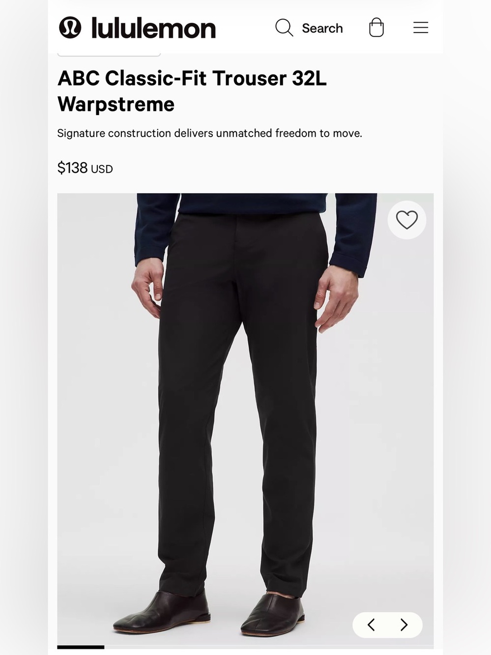 Men’s Black Lululemon Pants, Size 33